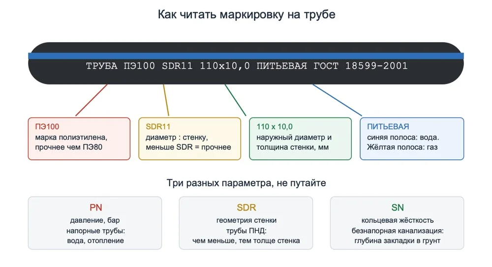 Схема: как читать маркировку трубы, отличия PN, SDR и SN