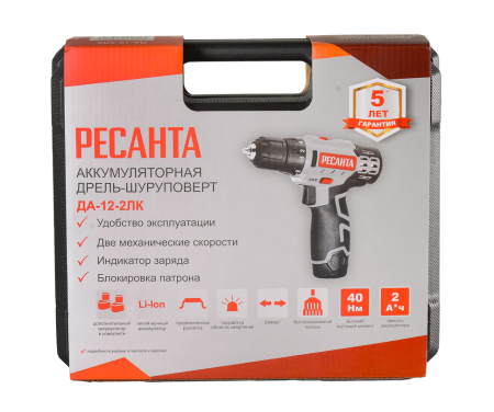 Дрель-шуруповерт аккумуляторная Ресанта ДА-12-2ЛК