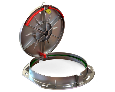 Люк чугунный тяжелый С250 тип Т круглый с фиксатором и запорным устройством