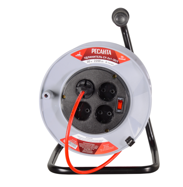 Удлинитель силовой на катушке Ресанта СУ-2х1-30/2 (с выкл., 4 розетки)