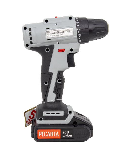Дрель-шуруповерт аккумуляторная Ресанта ДА-20-2ЛК-Б (2,0 А/ч) (бесщеточный двигатель)